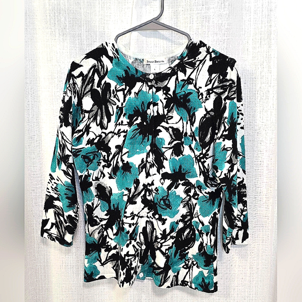 2/$30 Susan Bristol Women's Floral Top - Black and Green‎ Size L